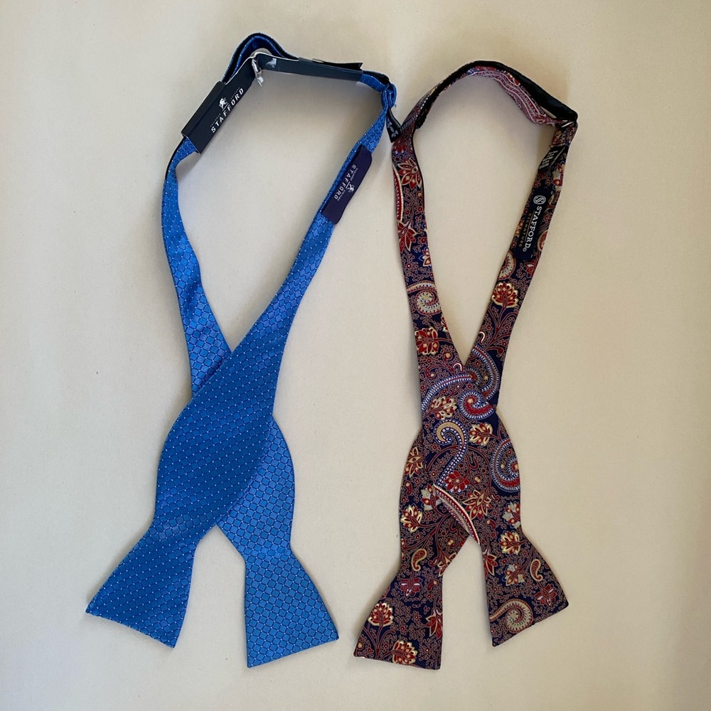 Set of Two Stafford Self-Tie Blue and Paisley Bow Ties